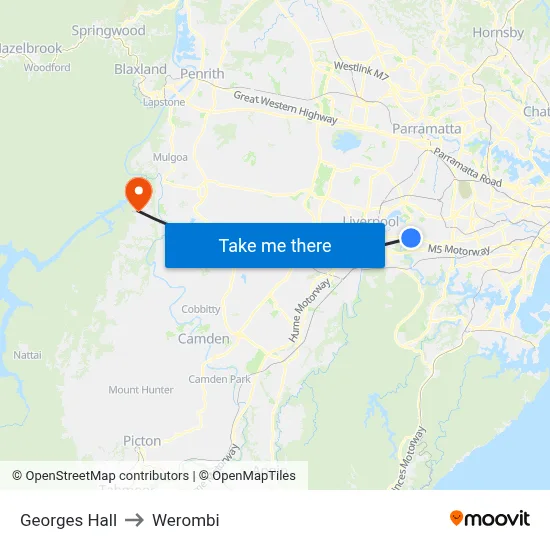 Georges Hall to Werombi map
