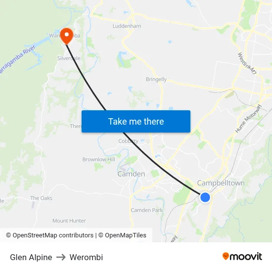 Glen Alpine to Werombi map