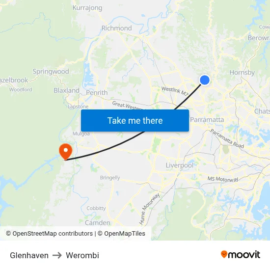 Glenhaven to Werombi map