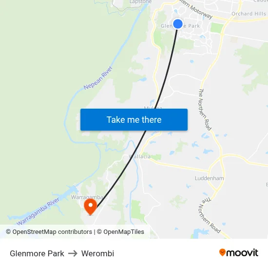 Glenmore Park to Werombi map