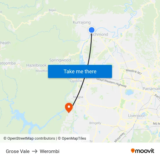 Grose Vale to Werombi map