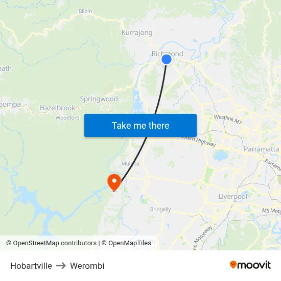 Hobartville to Werombi map