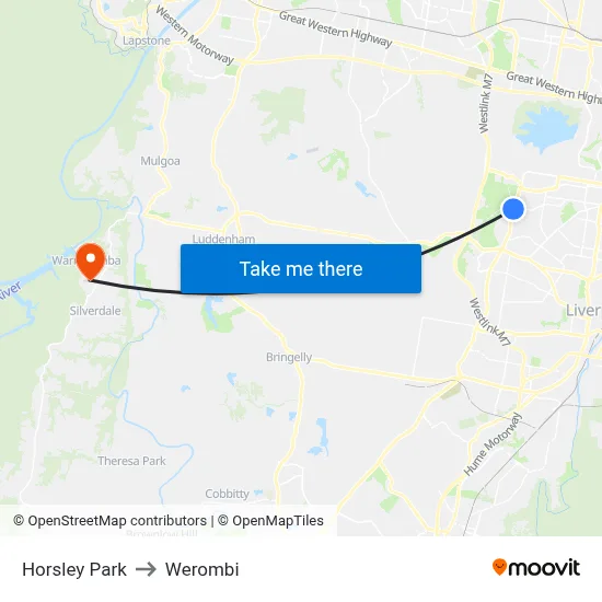 Horsley Park to Werombi map