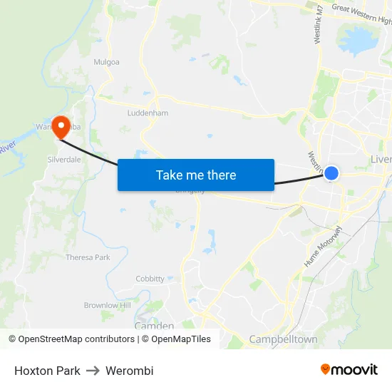 Hoxton Park to Werombi map