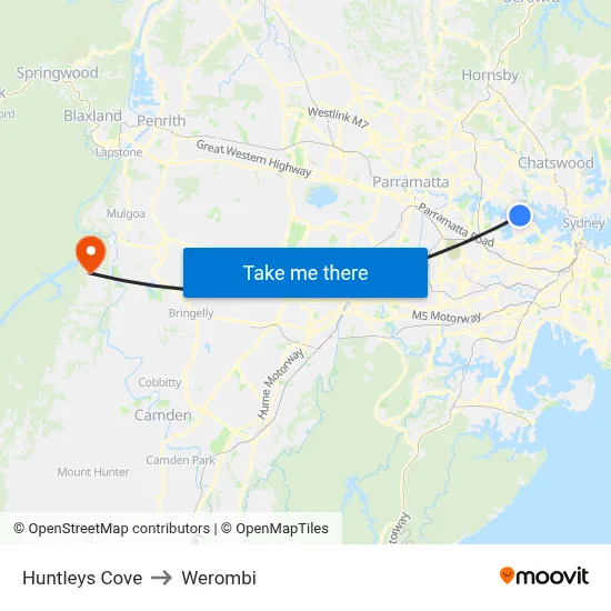 Huntleys Cove to Werombi map