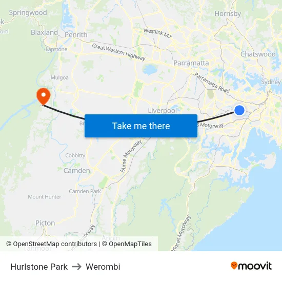 Hurlstone Park to Werombi map