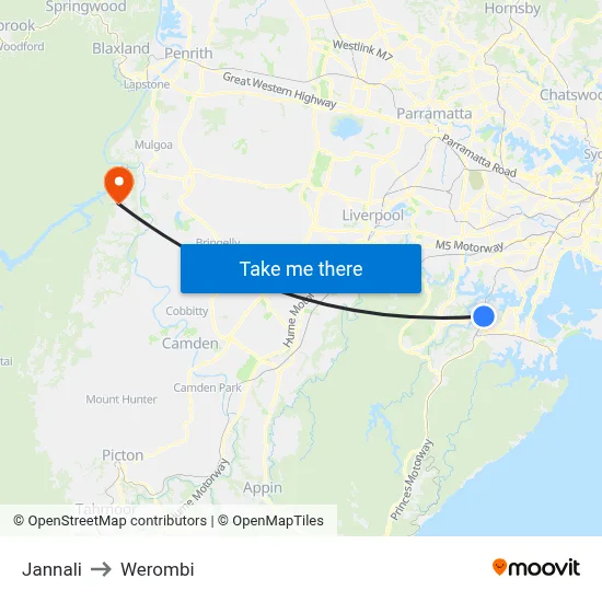 Jannali to Werombi map