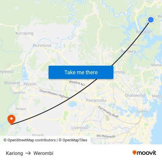 Kariong to Werombi map