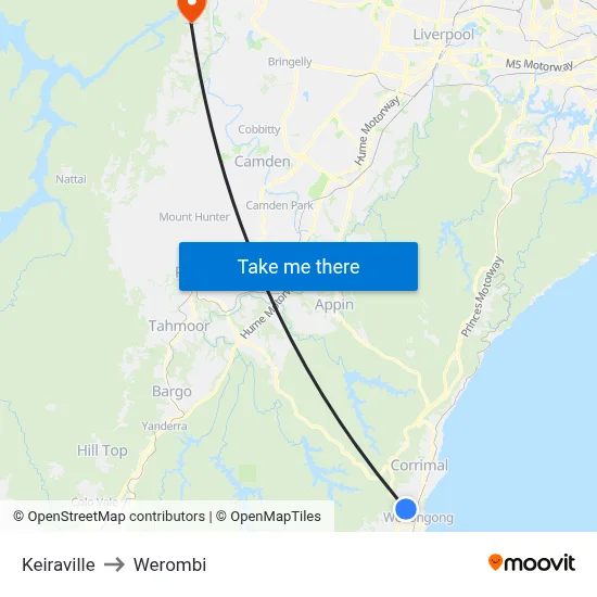 Keiraville to Werombi map