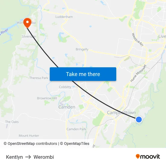 Kentlyn to Werombi map
