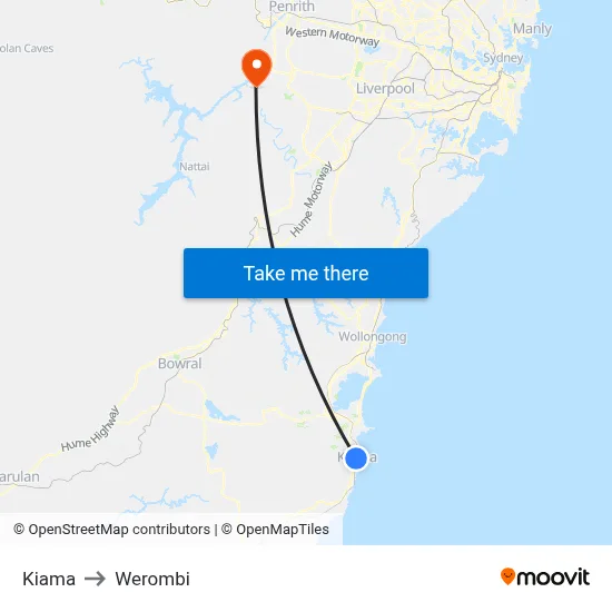 Kiama to Werombi map