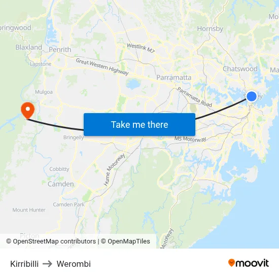 Kirribilli to Werombi map