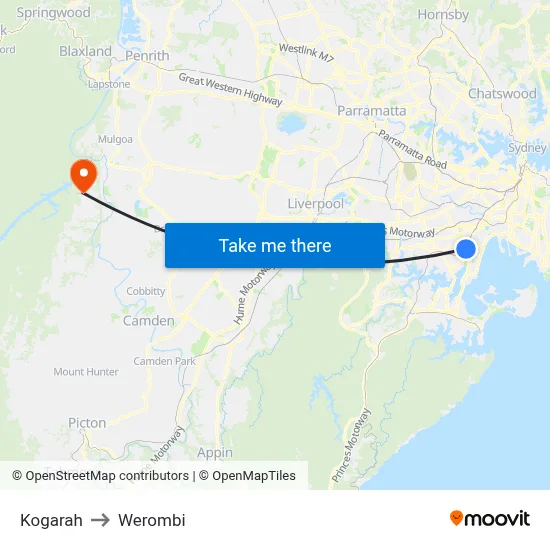 Kogarah to Werombi map