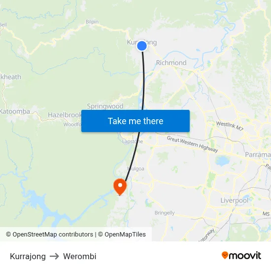 Kurrajong to Werombi map