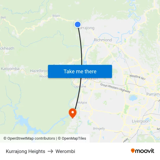 Kurrajong Heights to Werombi map