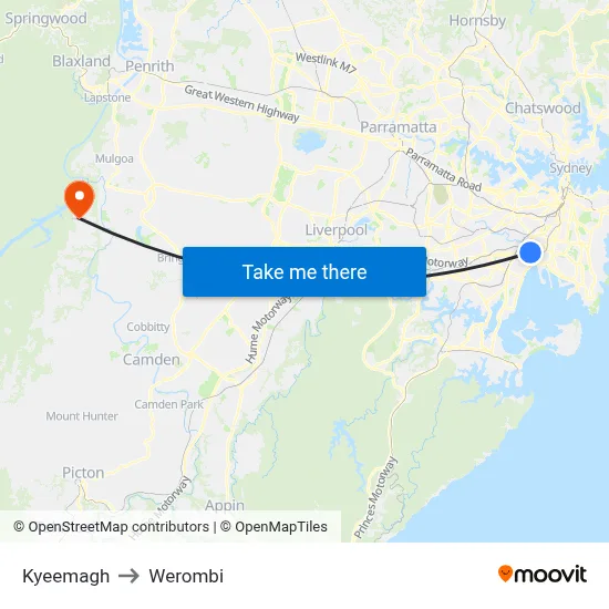 Kyeemagh to Werombi map