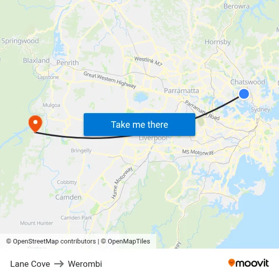 Lane Cove to Werombi map