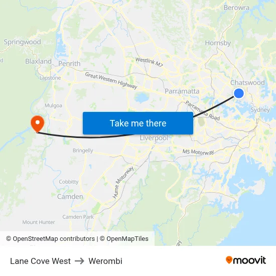 Lane Cove West to Werombi map