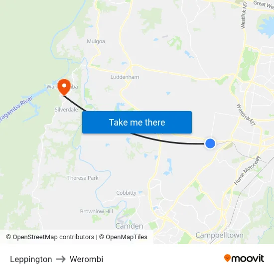 Leppington to Werombi map