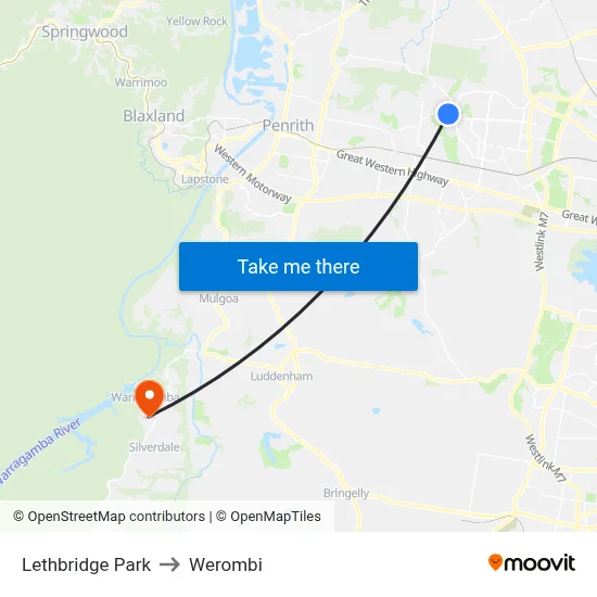 Lethbridge Park to Werombi map