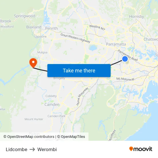 Lidcombe to Werombi map
