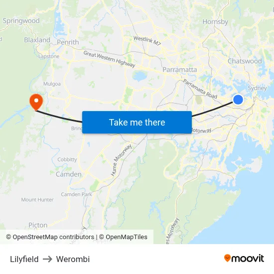 Lilyfield to Werombi map