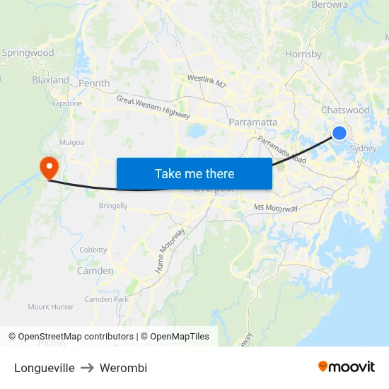 Longueville to Werombi map