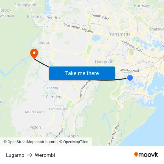 Lugarno to Werombi map
