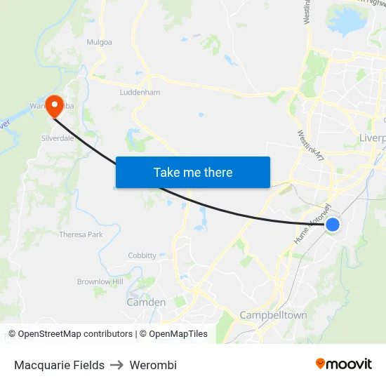 Macquarie Fields to Werombi map