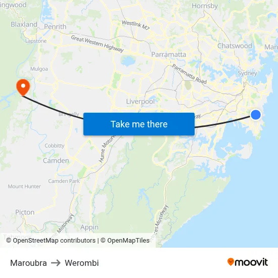 Maroubra to Werombi map
