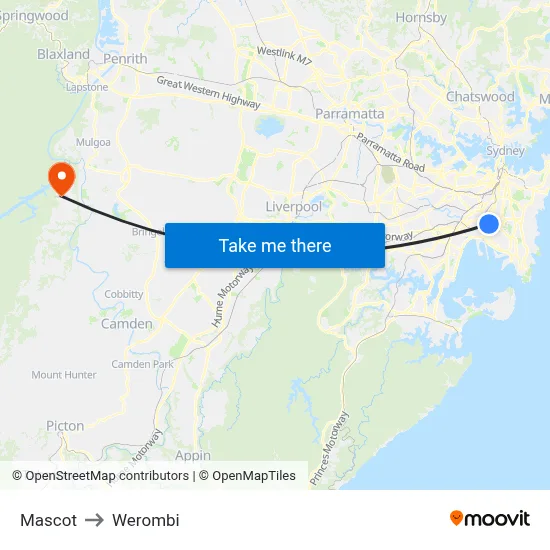 Mascot to Werombi map