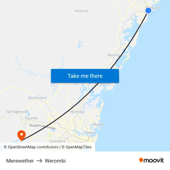 Merewether to Werombi map