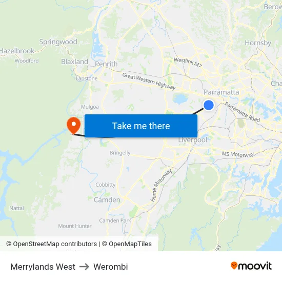 Merrylands West to Werombi map