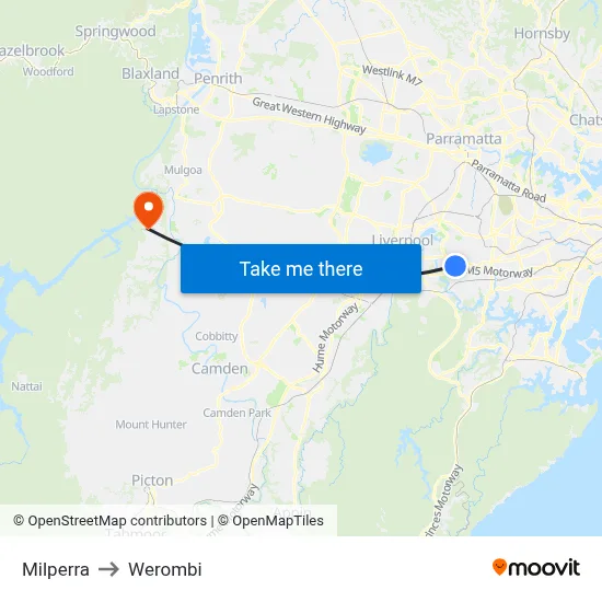 Milperra to Werombi map