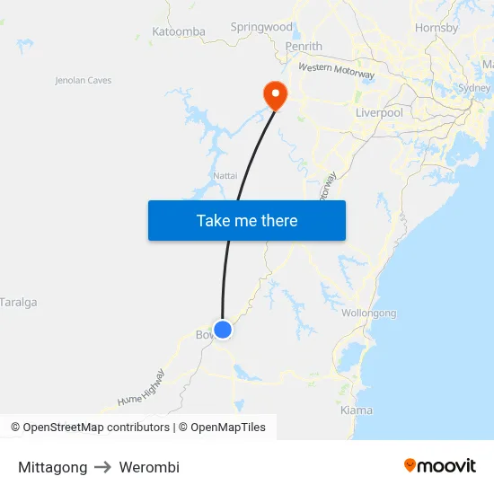 Mittagong to Werombi map