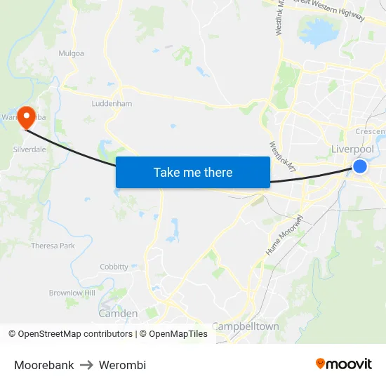 Moorebank to Werombi map