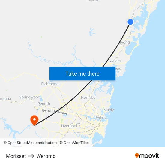 Morisset to Werombi map