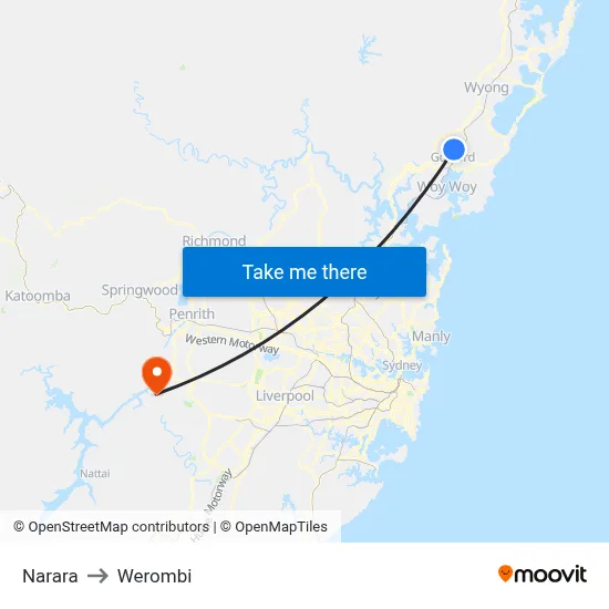 Narara to Werombi map