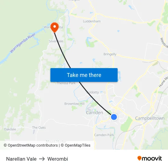 Narellan Vale to Werombi map