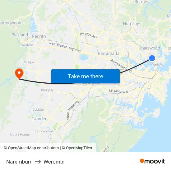 Naremburn to Werombi map