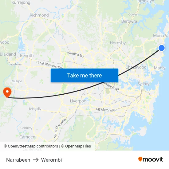 Narrabeen to Werombi map