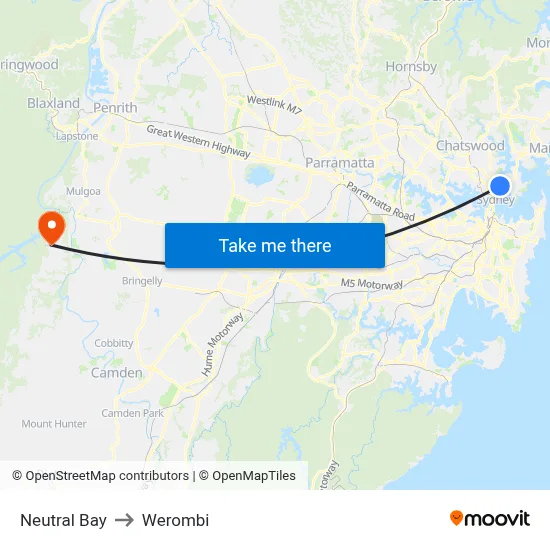 Neutral Bay to Werombi map