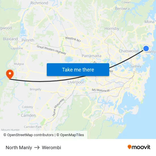 North Manly to Werombi map