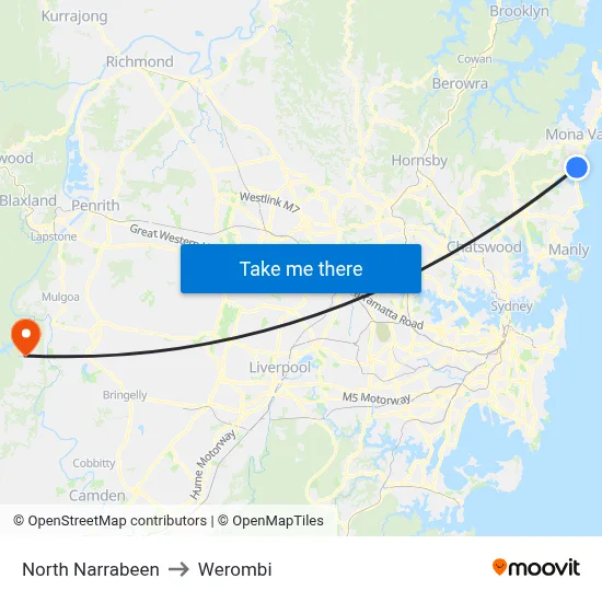 North Narrabeen to Werombi map