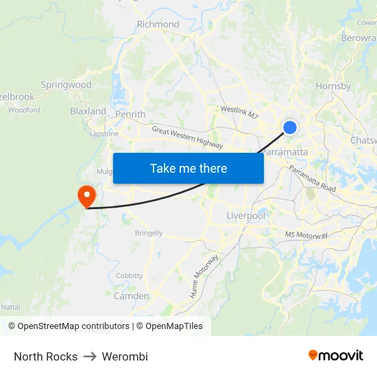 North Rocks to Werombi map