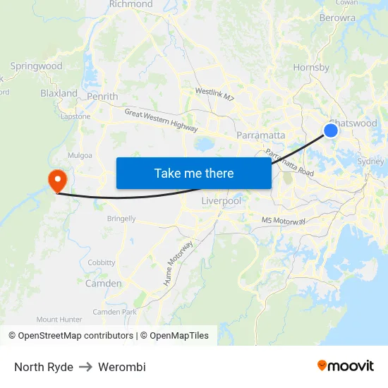 North Ryde to Werombi map