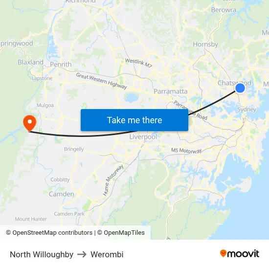 North Willoughby to Werombi map