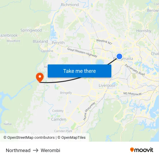 Northmead to Werombi map