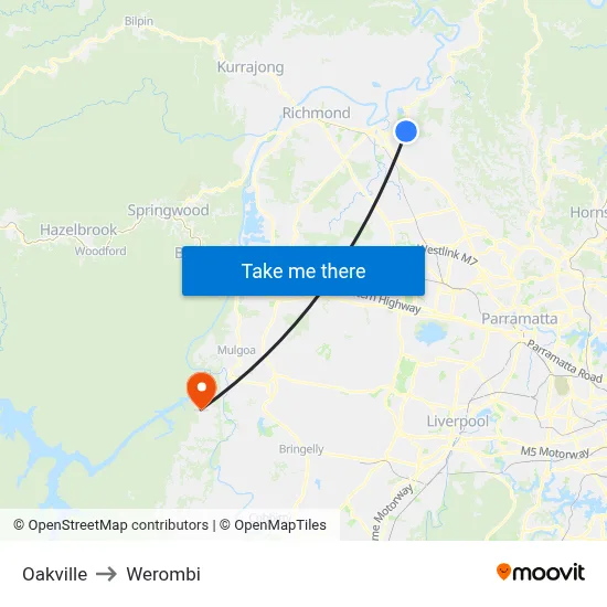 Oakville to Werombi map
