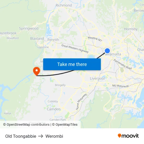 Old Toongabbie to Werombi map